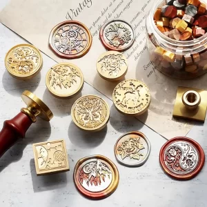 Wax Seal Stamp Set: 9 Heads + 1 Wooden Handle