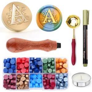 Initial Wax Seal Kit: Choose Your Letter + 200 Wax Beads, Spoon and Candle